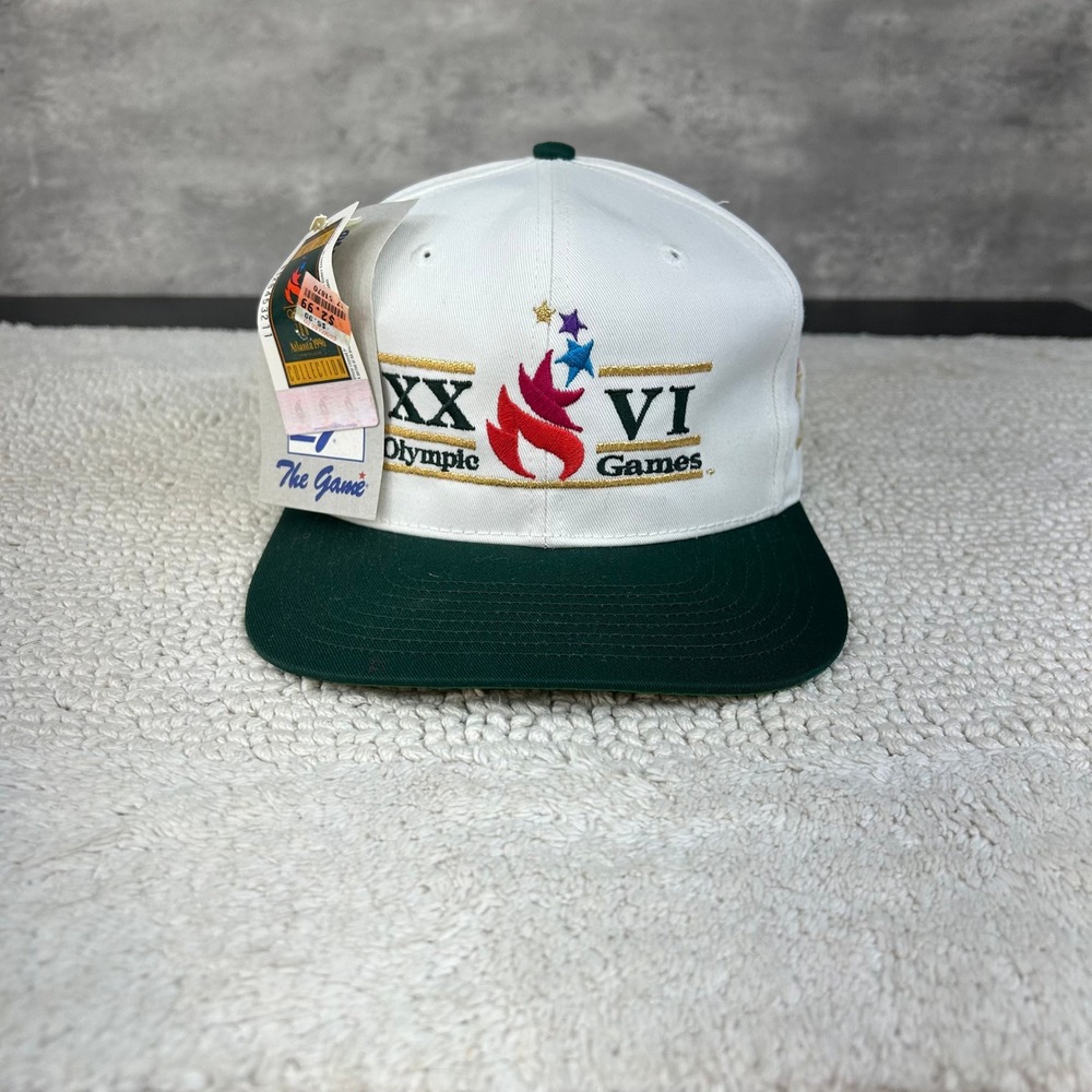 90s Vintage Atlanta Olympics Snapback Hat OSFA Deadstock Split Bar Embroidered